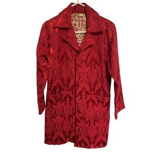Kit Cornell Women’s Red Brocade Embroidered 3/4 Length Blazer Jacket Size Small